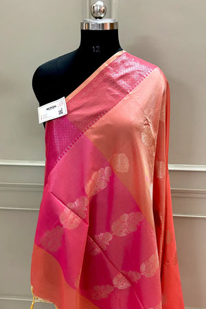 Peach and Pink Golden Zari Banarasi Silk Saree