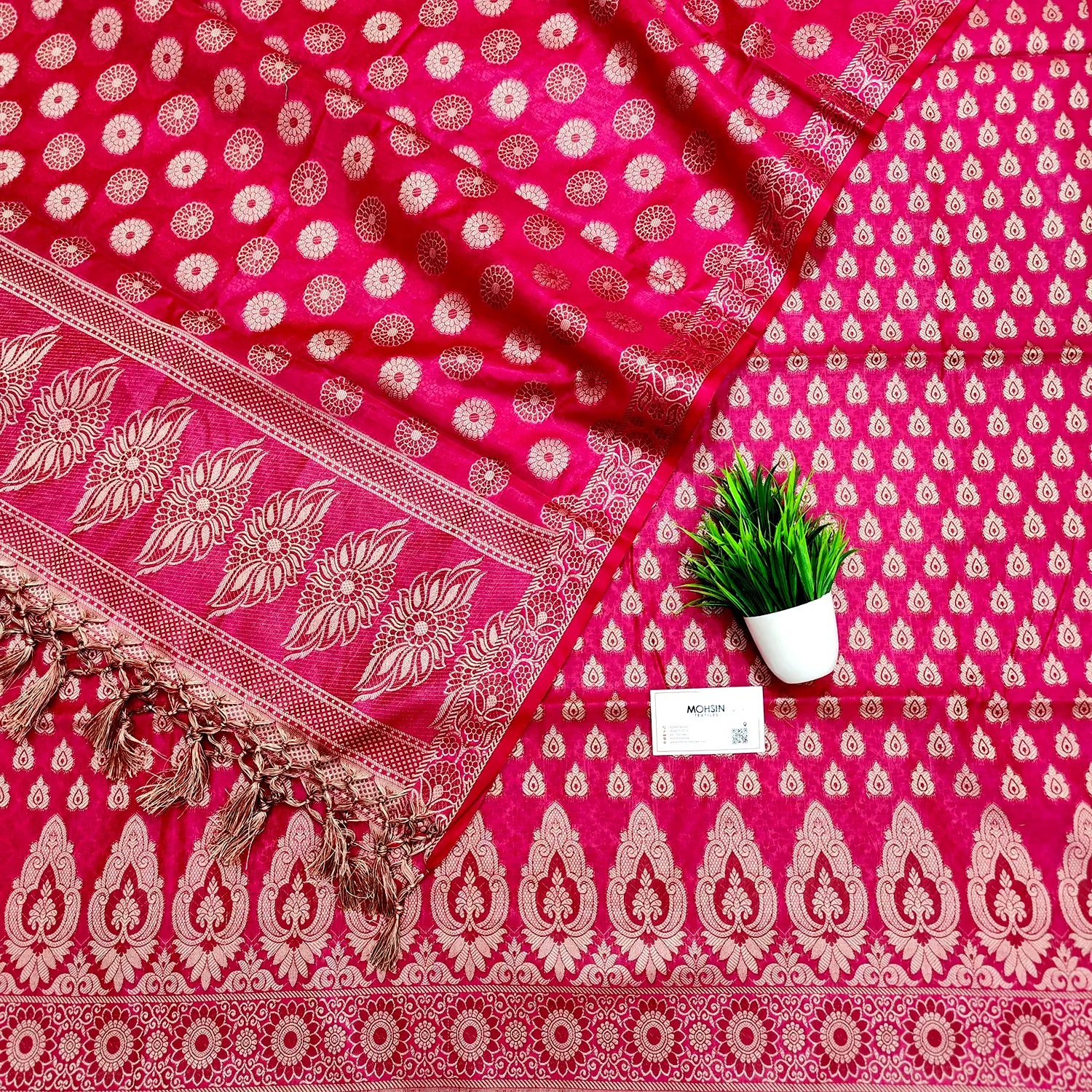 Pink Agni Buti Cotton Silk Banarasi Suit