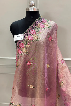 Pink Crush Embroidery Tissue Silk Banarasi Saree