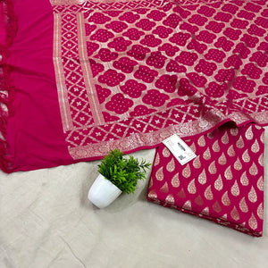 Pink Golden Zari Pure Georgette Silk Banarasi Suit
