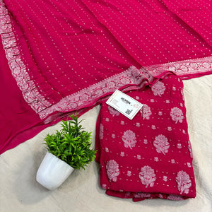 Pink Golden Zari Pure Georgette Silk Banarasi Suit