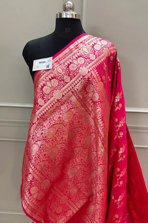 Pink Golden Zari Satin Silk Banarasi Saree