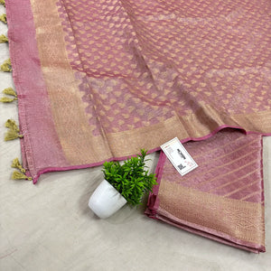Pink Golden Zari Tissue Silk Banarasi Suit