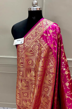 Pink Jangla Katan Silk Banarasi Saree