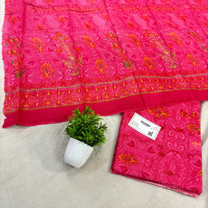 Pink Printed Cotton Silk Salwar Suit