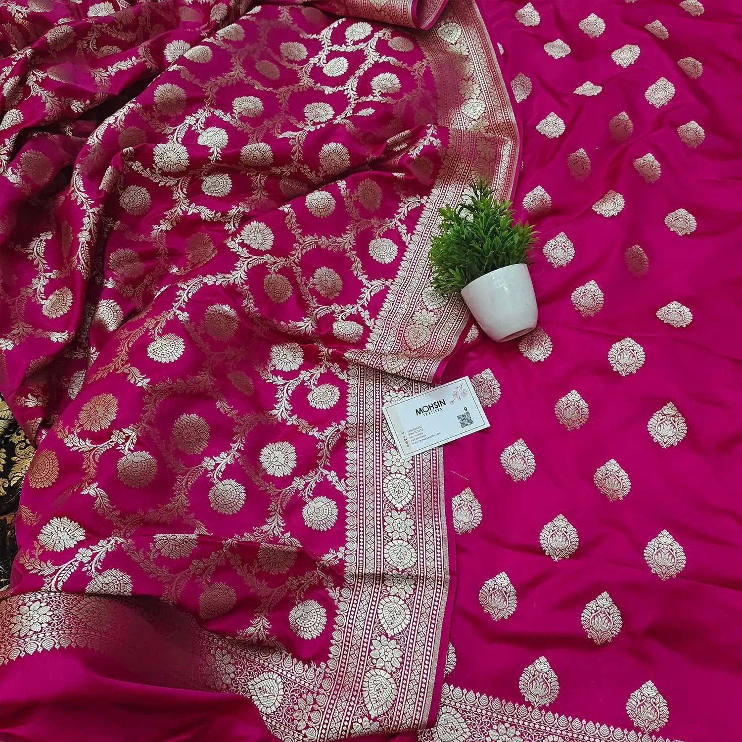 Pink Pure Handloom Katan Silk Banarasi Suit