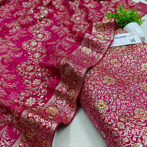Pink Stone Work Kimkhab Silk Banarasi Gharara