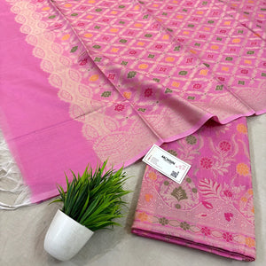 Pink Yoga Jaal Cotton Silk Banarasi Suit