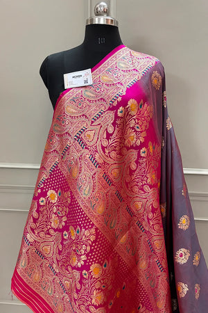 Pink and Purple Golden Zari Silky Banarasi Saree