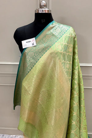 Pista Golden Zari Cotton Silk Banarasi Saree