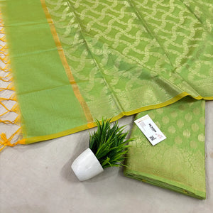 Pista Golden Zari Resham Silk Banarasi Suit