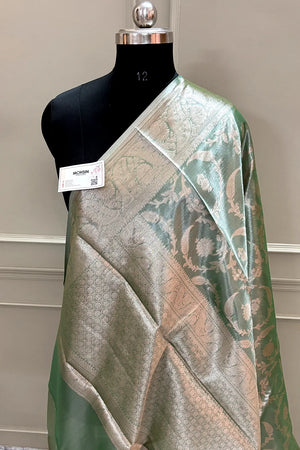 Pista Golden Zari Tissue Silk Banarasi Saree