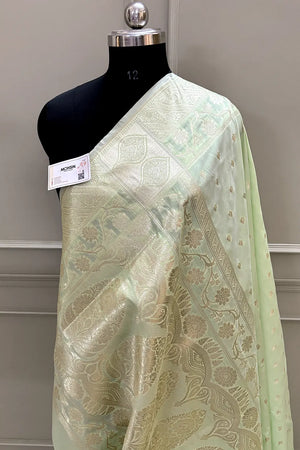 Pista Mahinki Buti Katan Silk Banarasi Saree