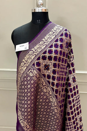 Purple Golden Zari Georgette Silk Banarasi Saree