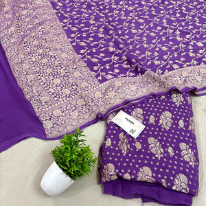 Purple Golden Zari Pure Georgette Silk Banarasi Suit
