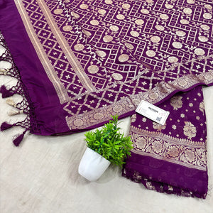 Purple Golden Zari Georgette Silk Banarasi Suit