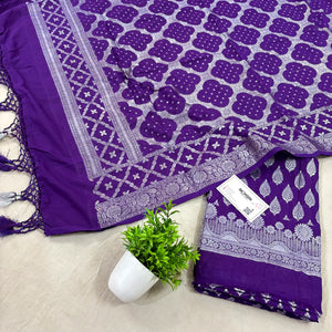 Purple Golden Zari Georgette Silk Banarasi Suit