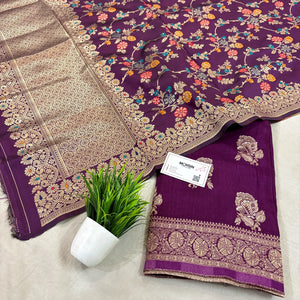 Purple Golden Zari Georgette Silk Banarasi Suit