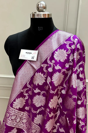 Purple Golden Zari Katan Silk Banarasi Dupatta