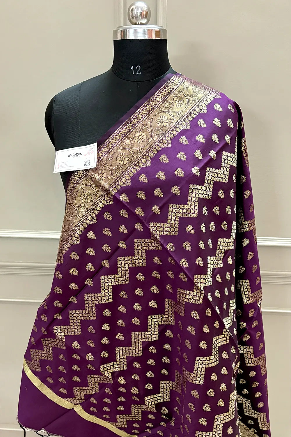 Purple Golden Zari Satin Silk Banarasi Dupatta
