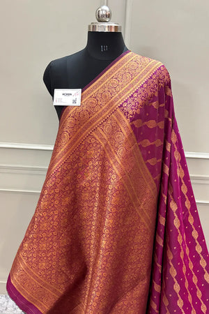 Purple Golden Zari Silky Banarasi Saree