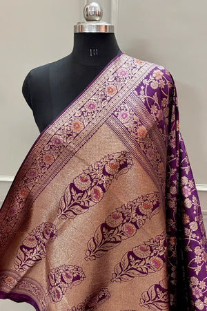 Purple Golden Zari Silky Banarasi Saree