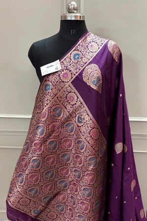 Purple Golden Zari Silky Banarasi Saree