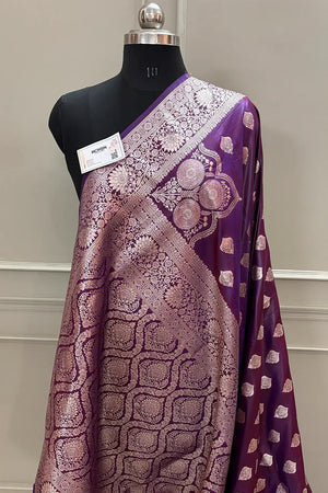 Purple Golden Zari Silky Banarasi Saree