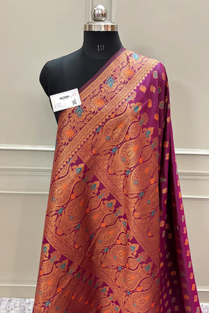 Purple Golden Zari Silky Banarasi Saree