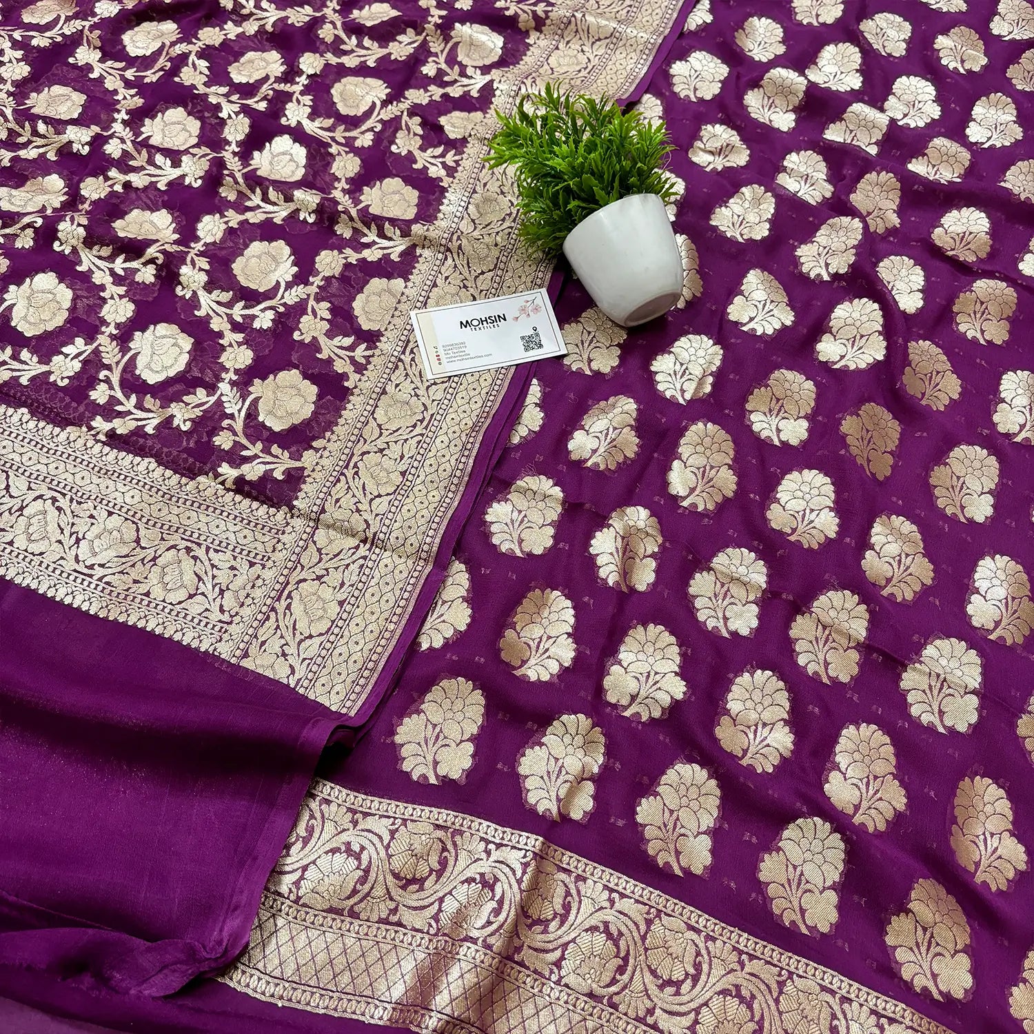 Purple Handloom Georgette Silk Banarasi Suit