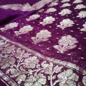 Purple Handloom Georgette Silk Banarasi Suit