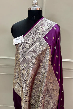 Purple Mario Patti Katan Silk Banarasi Saree