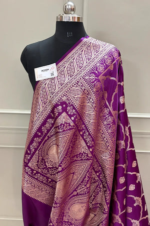 Purple Mughal Mehrab Katan Silk Banarasi Saree