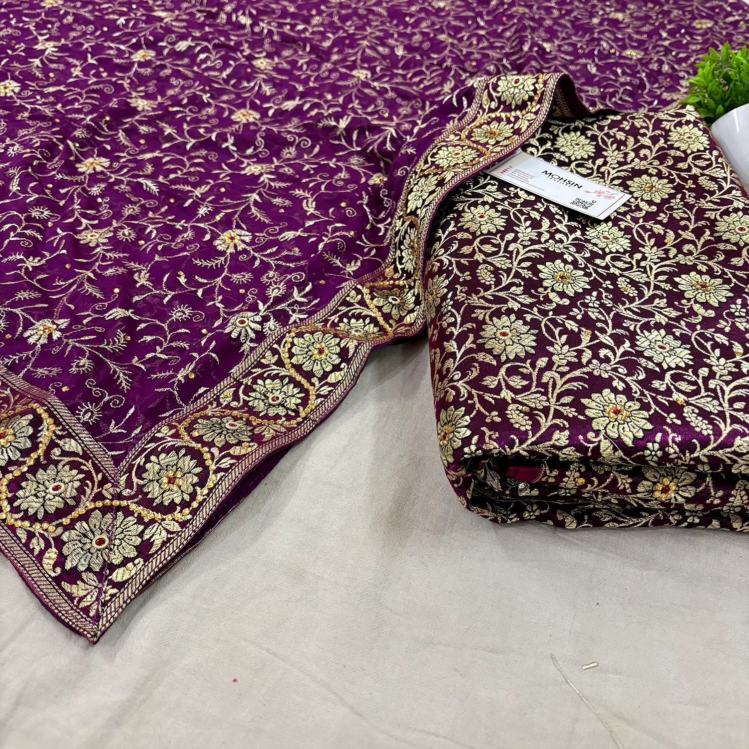 Purple Stone Work Kimkhab Silk Banarasi Gharara