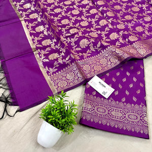 Purple Sunehri Pankh Satin Silk Banarasi Suit