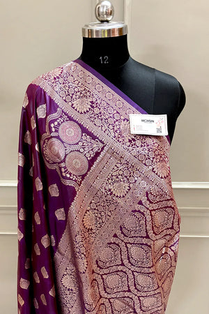 Purple Zari Banarasi Silk Saree