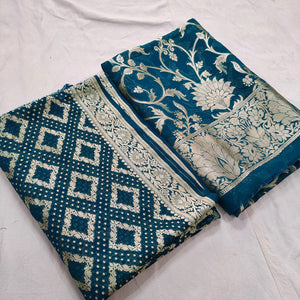 Teal Pure Khaddi Georgette Chiffon Banarasi Suit