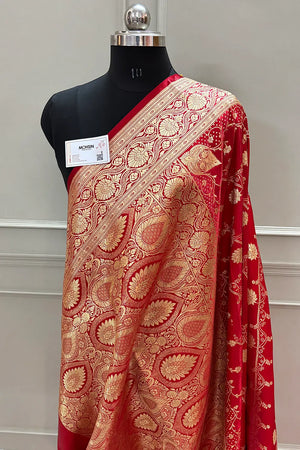 Red Bhawar Jaal Katan Silk Banarasi Saree