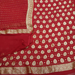 Red Golden Zari Banarasi Georgette Silk Salwar Suit