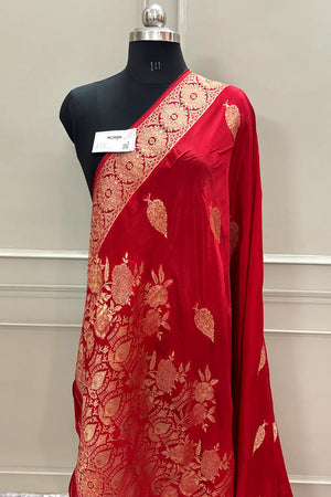 Red Golden Zari Georgette Silk Banarasi Saree
