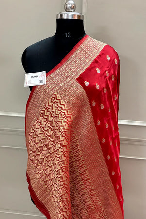 Red Golden Zari Georgette Silk Banarasi Saree