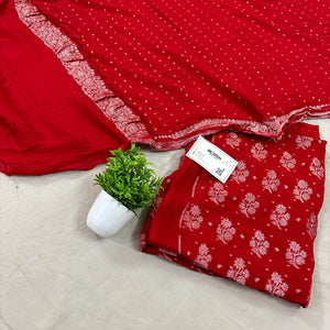 Red Golden Zari Pure Georgette Silk Banarasi Suit