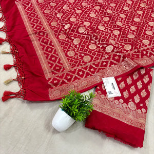 Red Golden Zari Georgette Silk Banarasi Suit