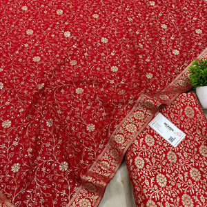 Red Golden Zari Kimkhab Silk Banarasi Gharara