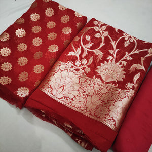 Red Handloom Georgette Silk Banarasi Suit