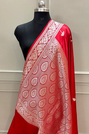 Red Jellyfish Buti Katan Silk Banarasi Saree