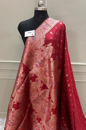 Red Resham Zari Silky Banarasi Saree