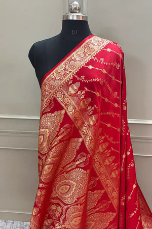 Red Sunehri Lehar Katan Silk Banarasi Saree