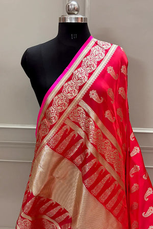 Red Unicorn Buti Katan Silk Banarasi Saree
