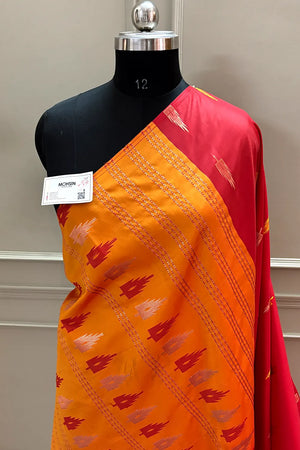 Red and Yellow Resham Zari Banarasi Silk Saree